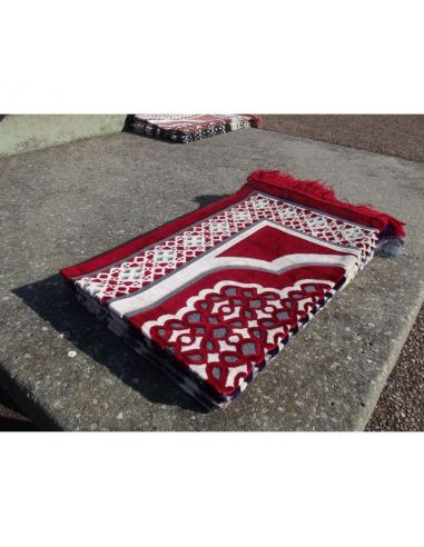 Tapis de Prière en Velours - Contour Géométrique - ROUGE