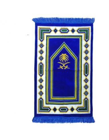 Tapis de Prière en Velours  enfant Bleu/Blanc